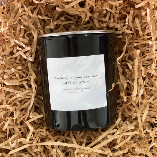 Green Tea & Bergamot Scented Candle in Black Tinted Glass