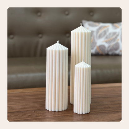 Ribbed Beeswax Pillar Candle - Made to Order
